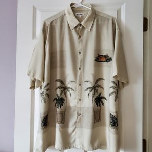 Pierre Cardin Beige w/Palm Trees Button Down Shirt Size L
